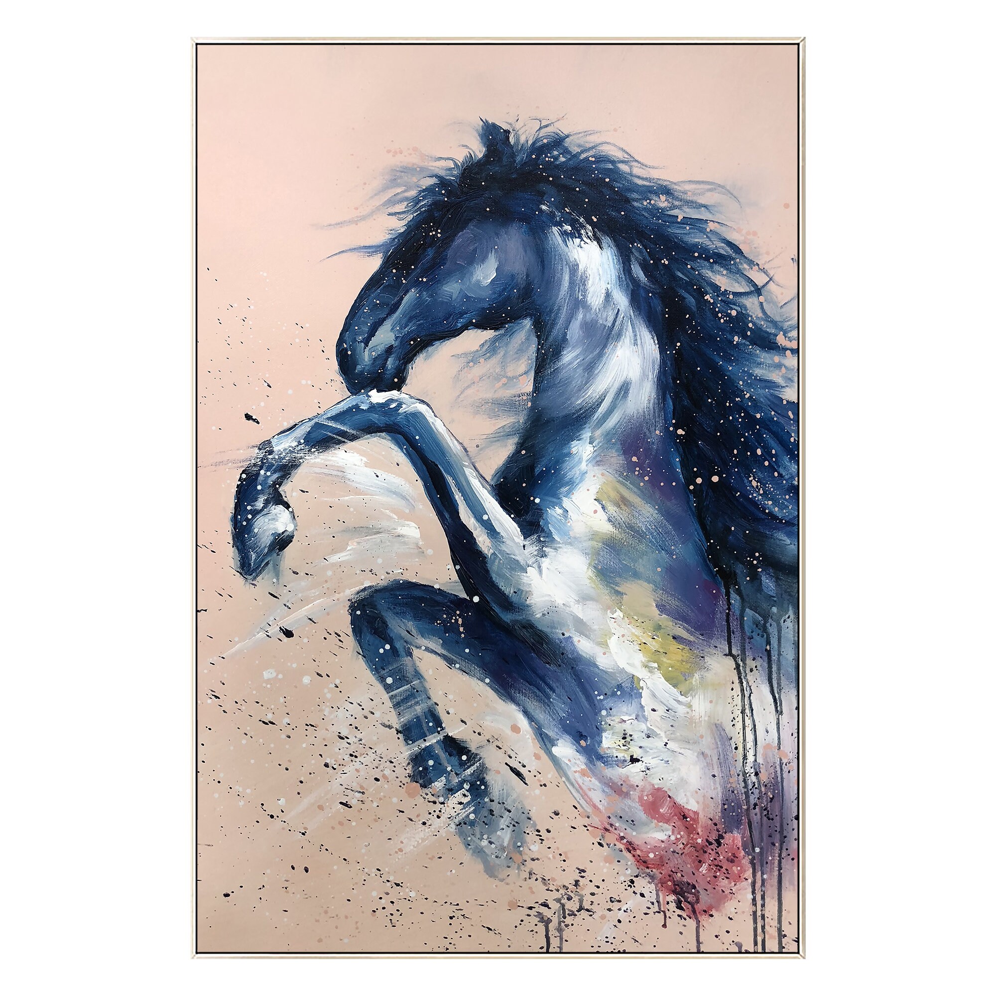 Abstract Horse Painting: Large Blue Canvas Wall Art, Textured Decor - Etsy