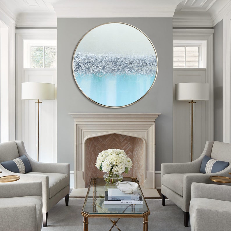 Abstract Silver Leaf Teal Light Blue Nordic Art Paintings on Etsy