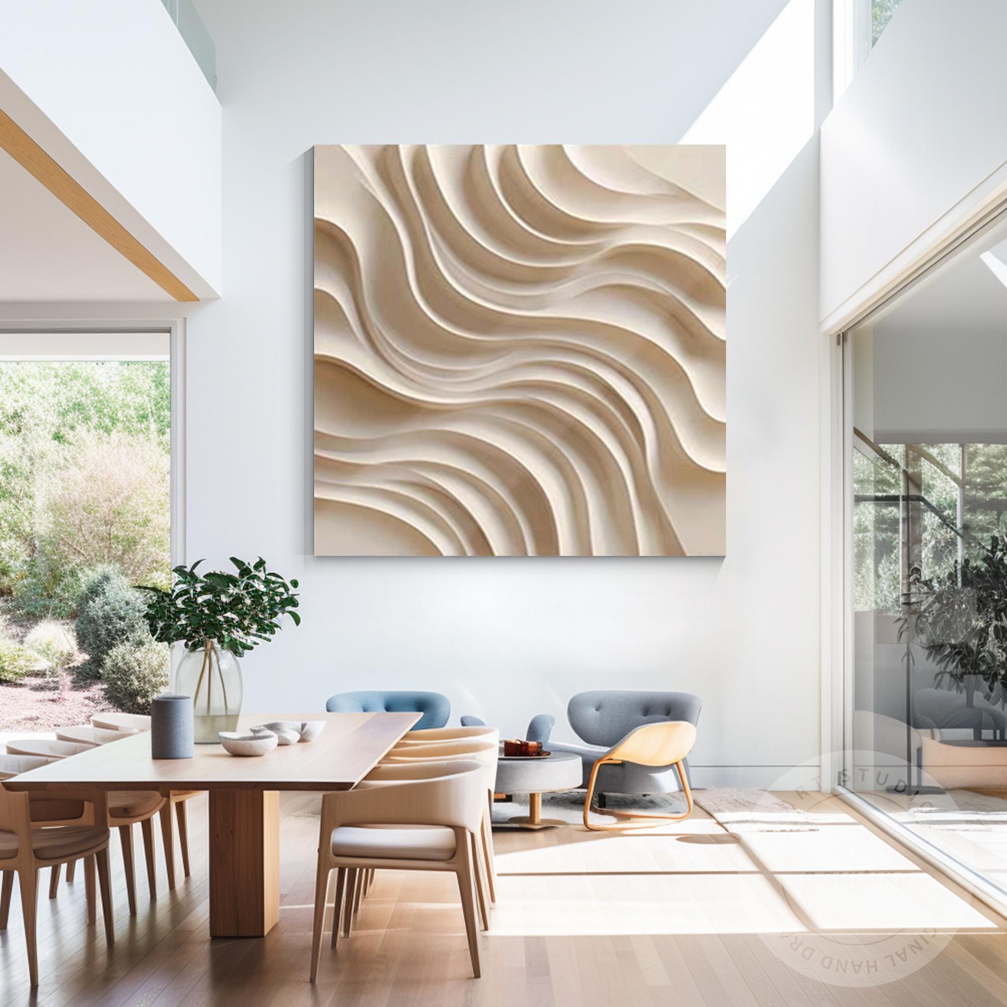 Contemporary 3D Wood Abstract Wall Art, Hand Carved Layered Wave