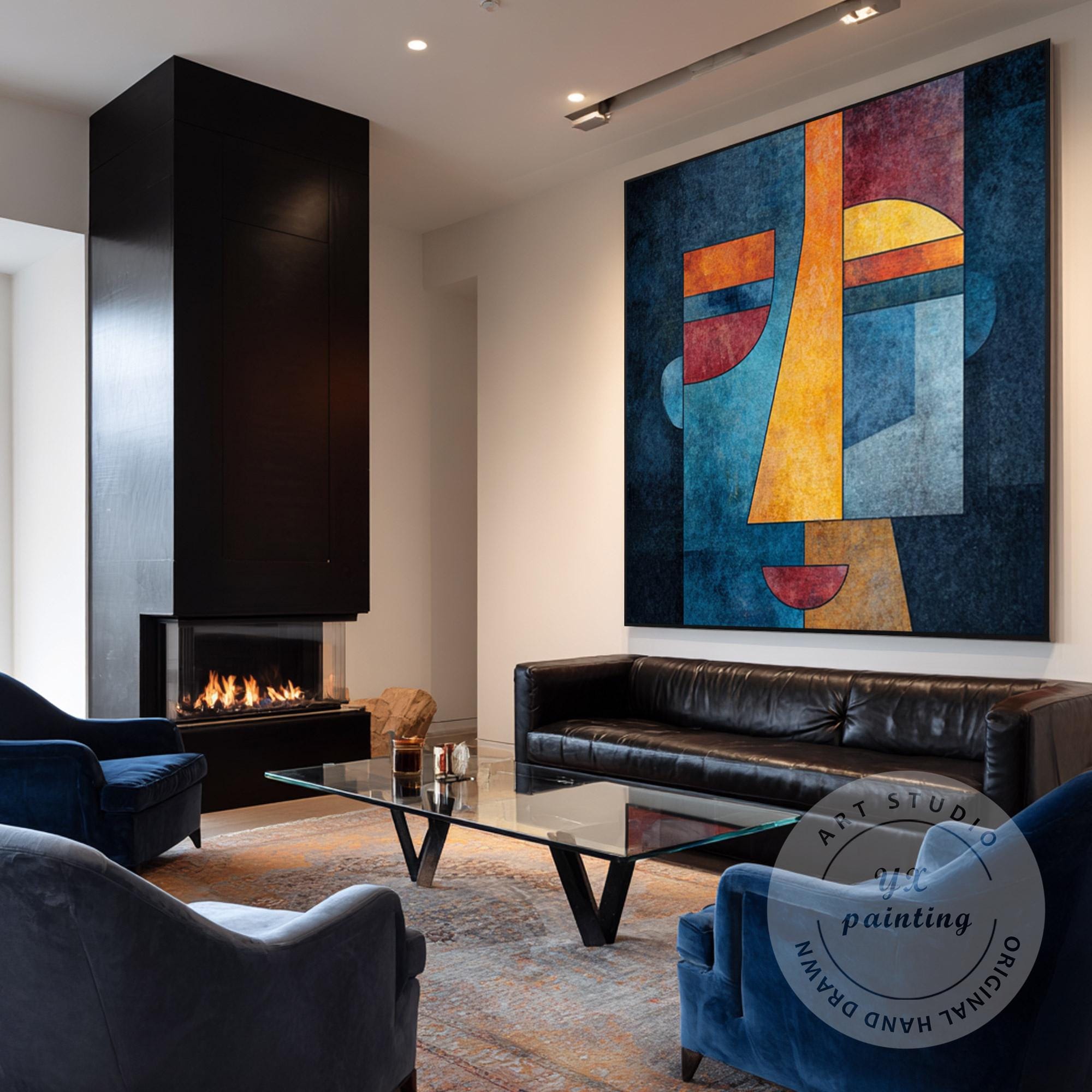 Abstract Geometric Face Wall Art, Modern Cubist Portrait Canvas, Color ...