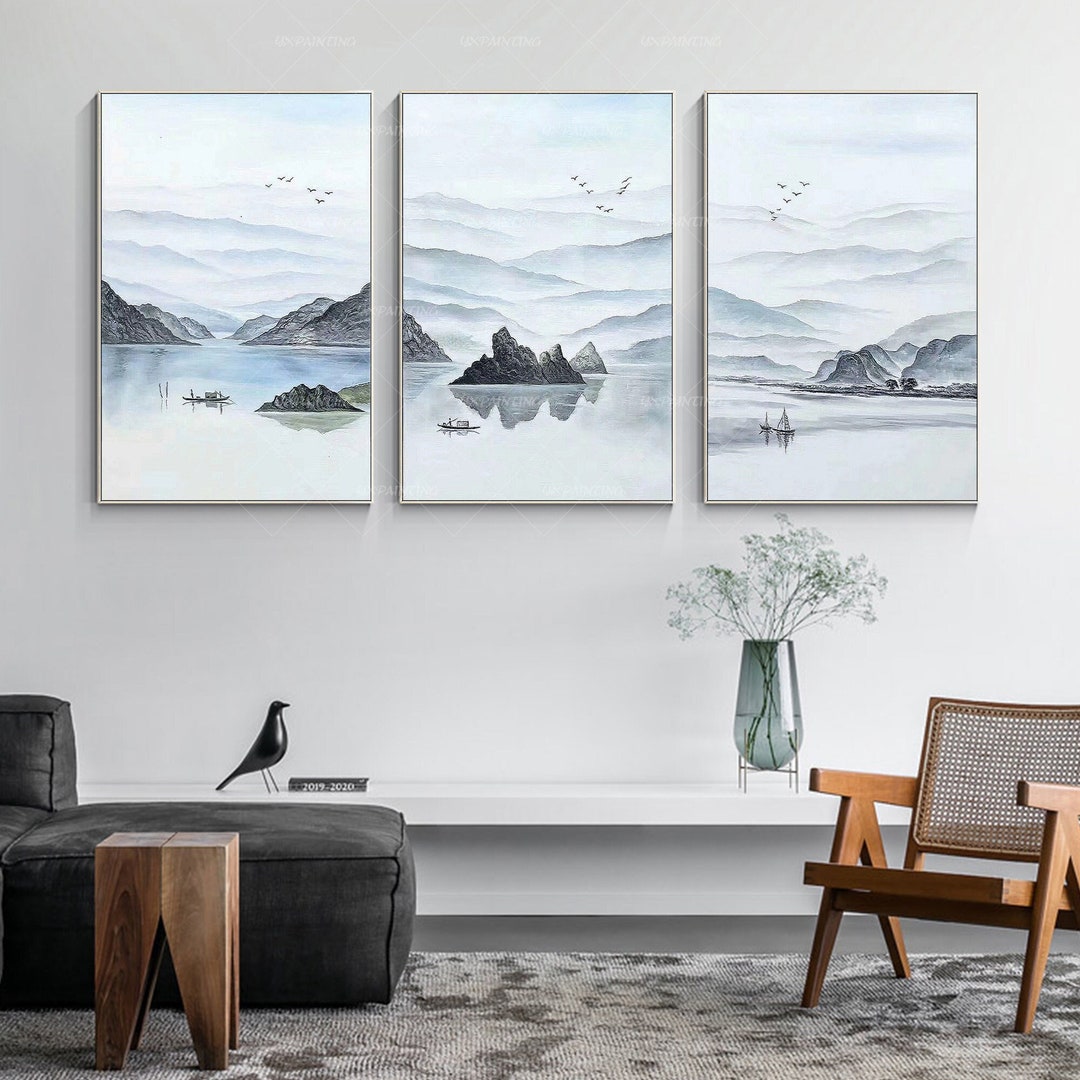 Set of 3 Pieces Mountain Wall Art Framed|original Watercolour Painting ...