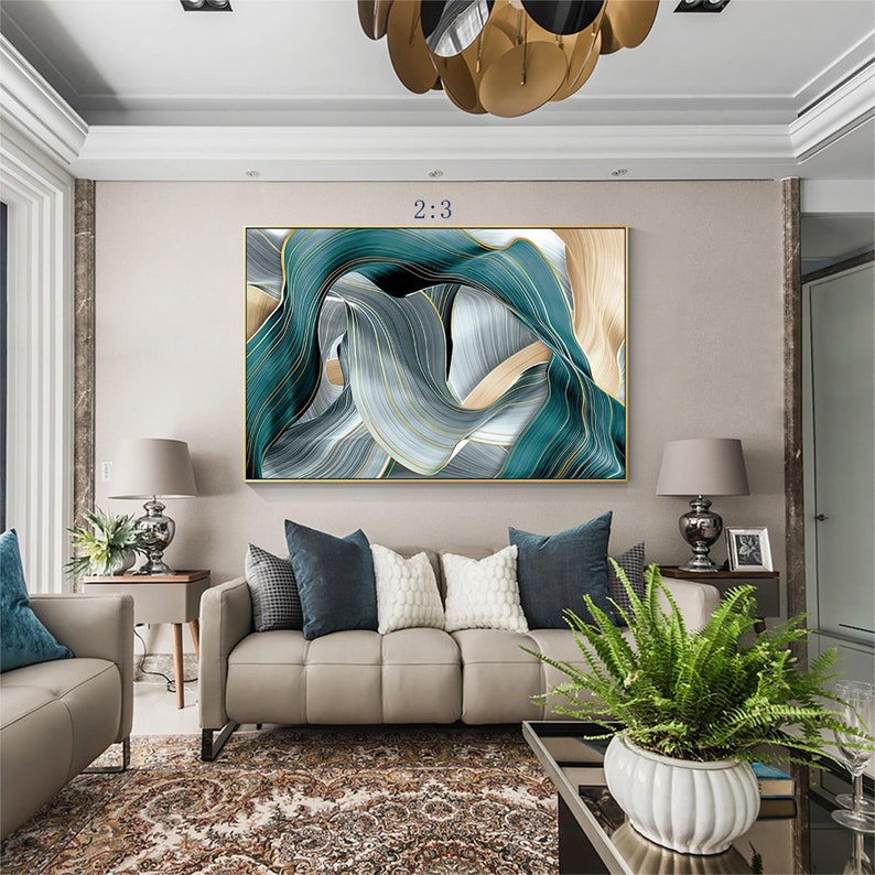Teal Gold Turquoise Framed Wall Artoriginal Painting on Etsy