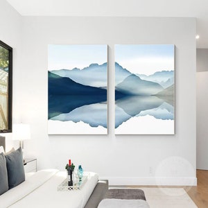 Mountain Landscape Painting Canvas: Set of 2 Framed Watercolor Wall Art ...