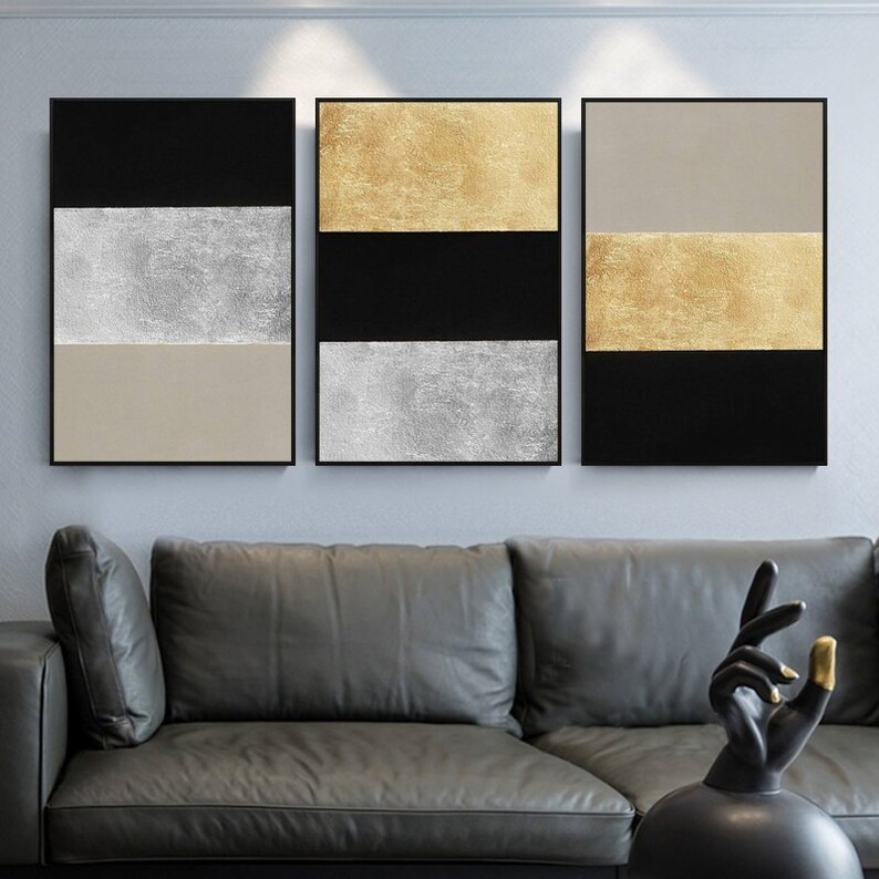 Buy Set of 3 Wall Art Gold Art and Silver Art Abstract Acrylic Online