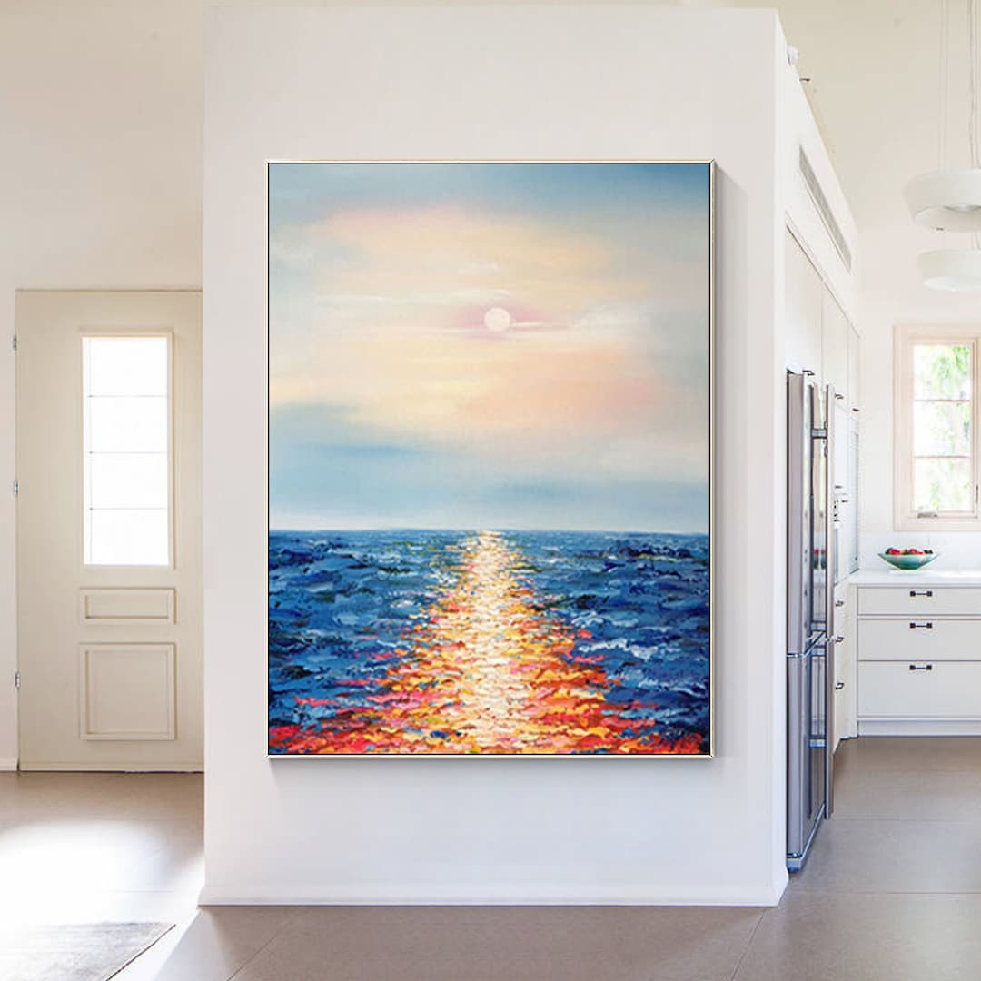 Original Sunrise Seascape Abstract Paintings on Canvas Palette Knife ...