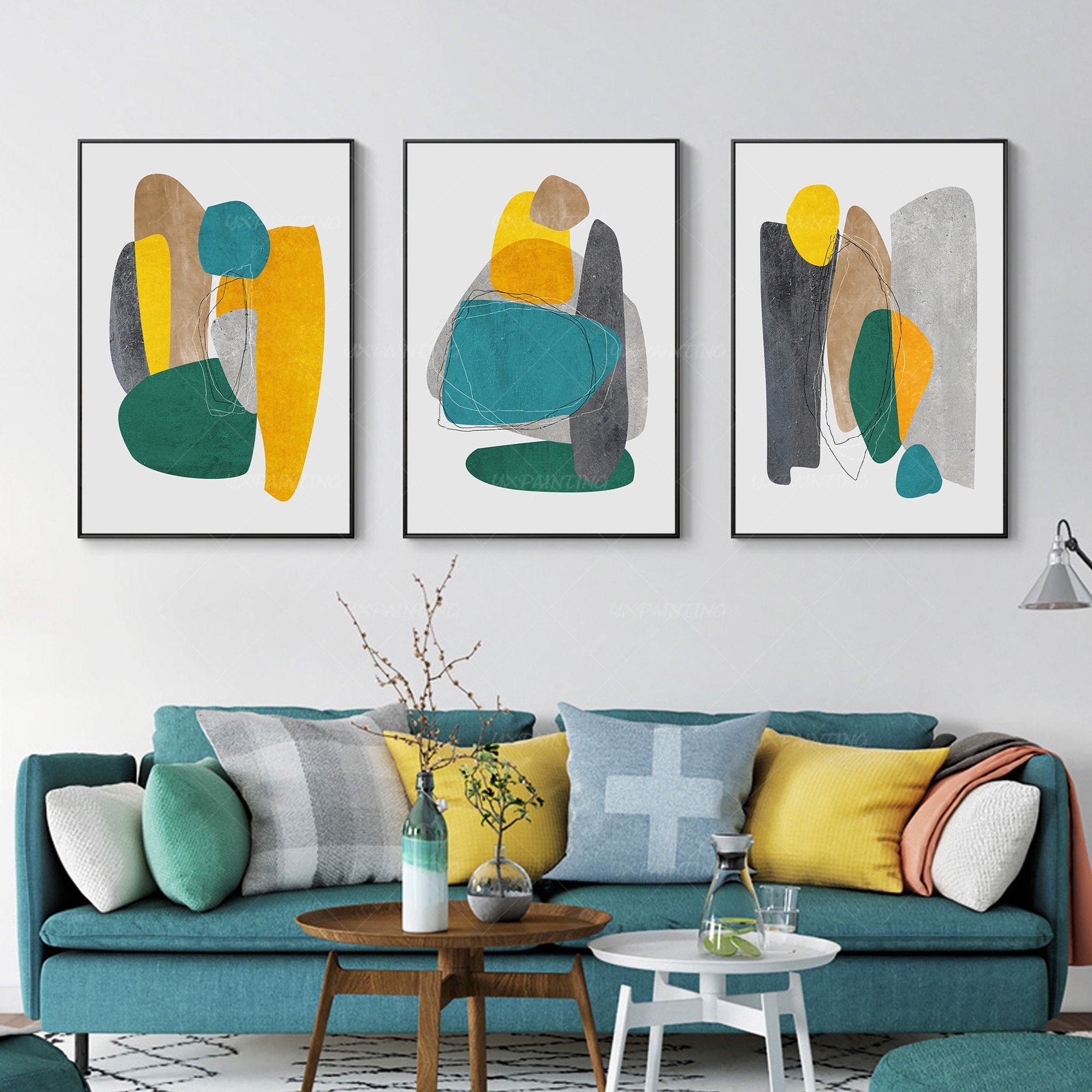 3 pieces wall art Abstract geometric art Yxpainting emerald Etsy