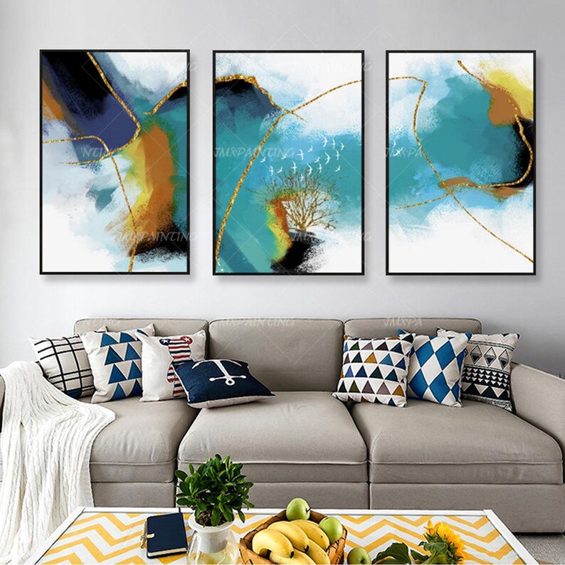 3 Pieces Wall Art Abstract Gold Art Acrylic Paintings on Canvas Set of ...