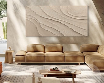 Textured Beige Plaster Painting: Wabi Sabi Style, 3D Canvas Art