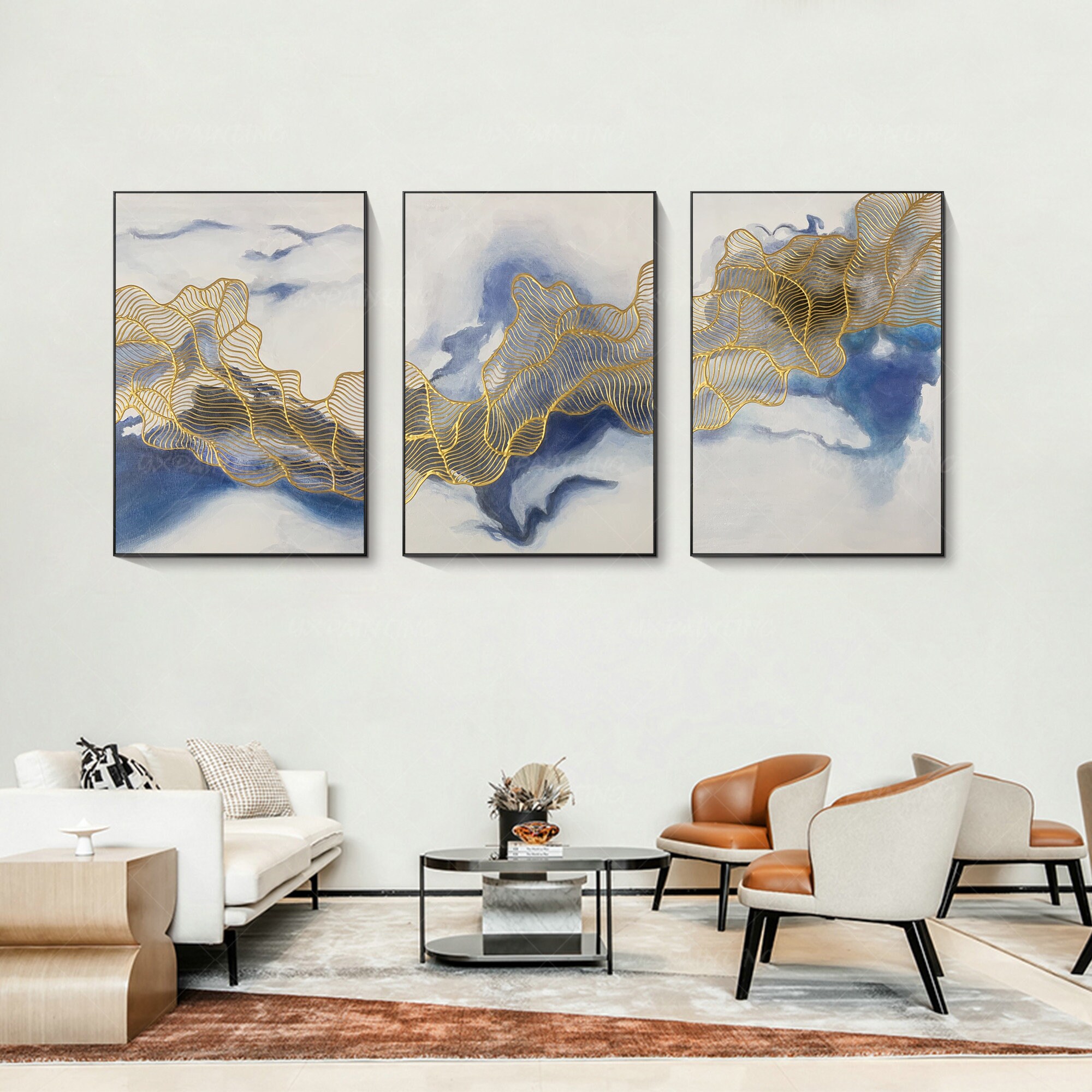 Frame Wall Art 3 Pieces Gold Art Abstract Acrylic Paintings on Etsy