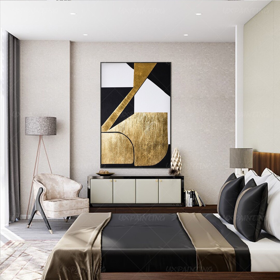 Gold Leaf Abstract Geometric Paintings on Canvas Original Art Black ...