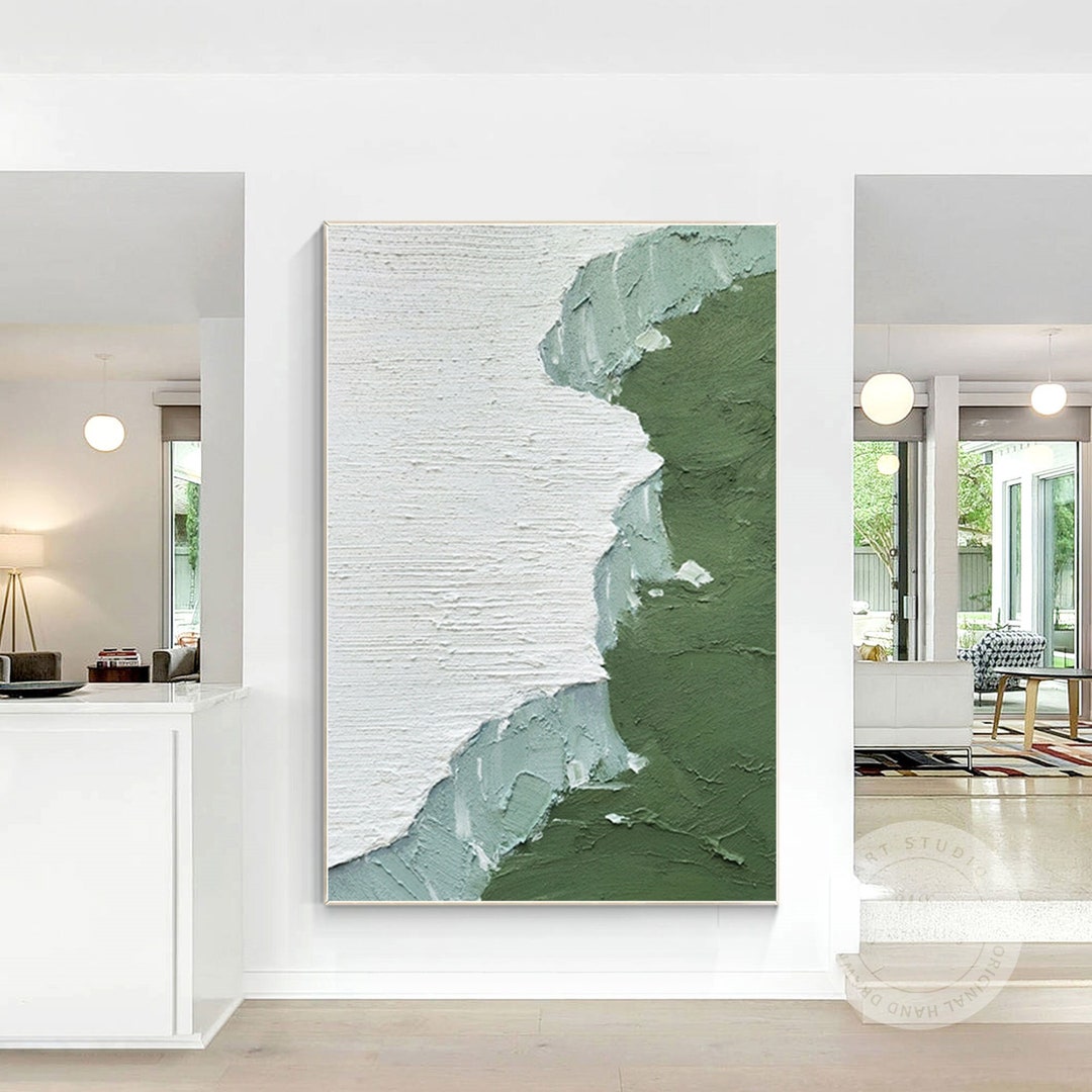 Sage Green Minimalist Texture Painting: Abstract Canvas Wall Art - Etsy