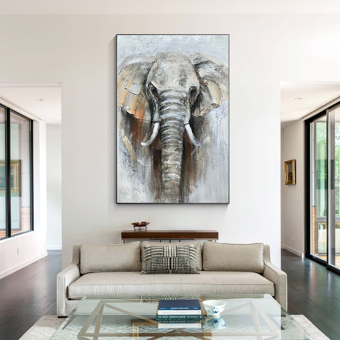 Elephant Textured Painting, Elephant Wall Art, Elephant Portrait ...