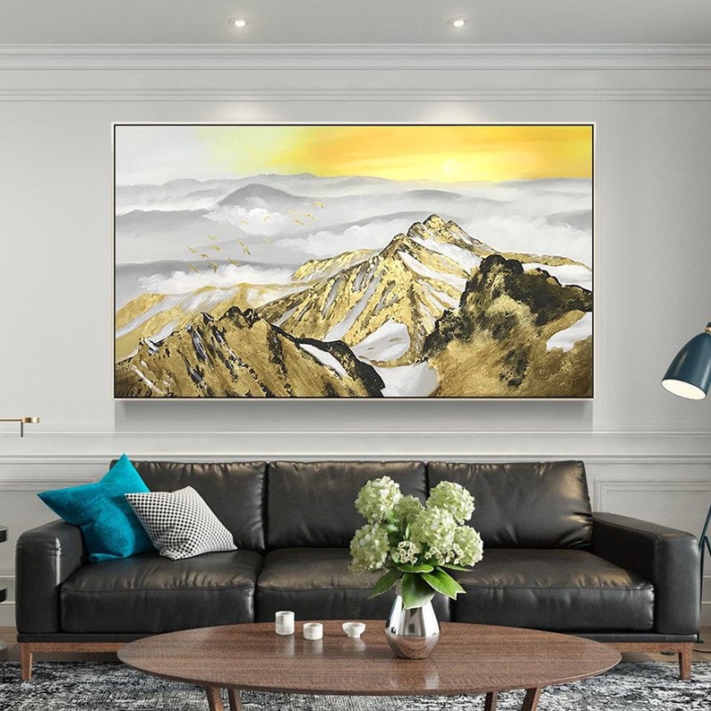 Gold Art Mountain Art Landscape Gold Leaf Painting on Canvas | Etsy