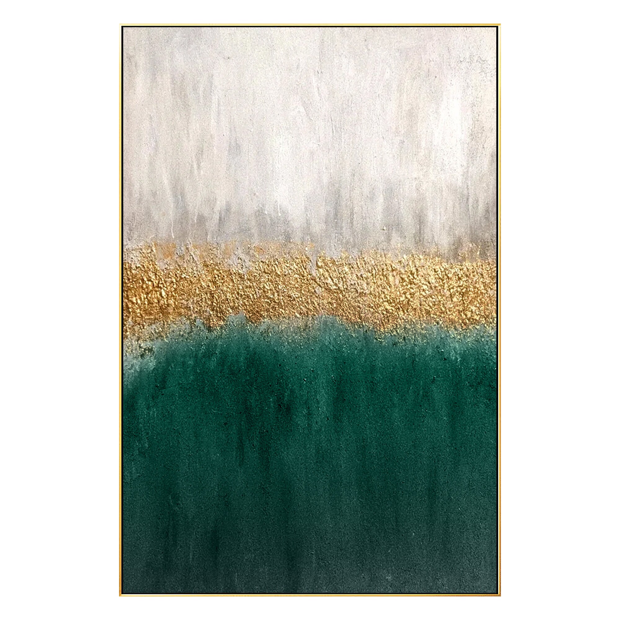 Tableau abstrait contemporain vert émeraude moderne peint à la main