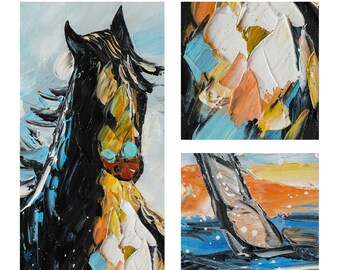 抽象的な馬の絵画：テクスチャアクリルアート、額入りキャンバス
