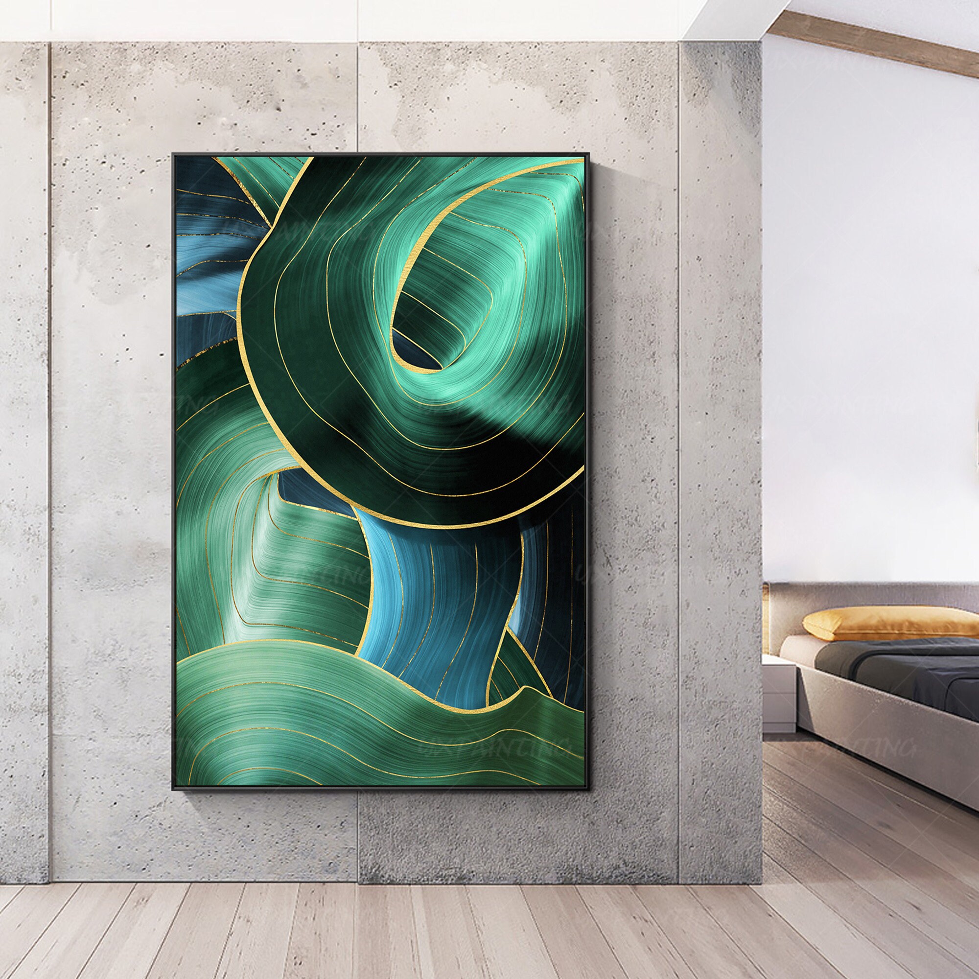 Gold art framed wall art Emerald green and blue Wall Decor Etsy