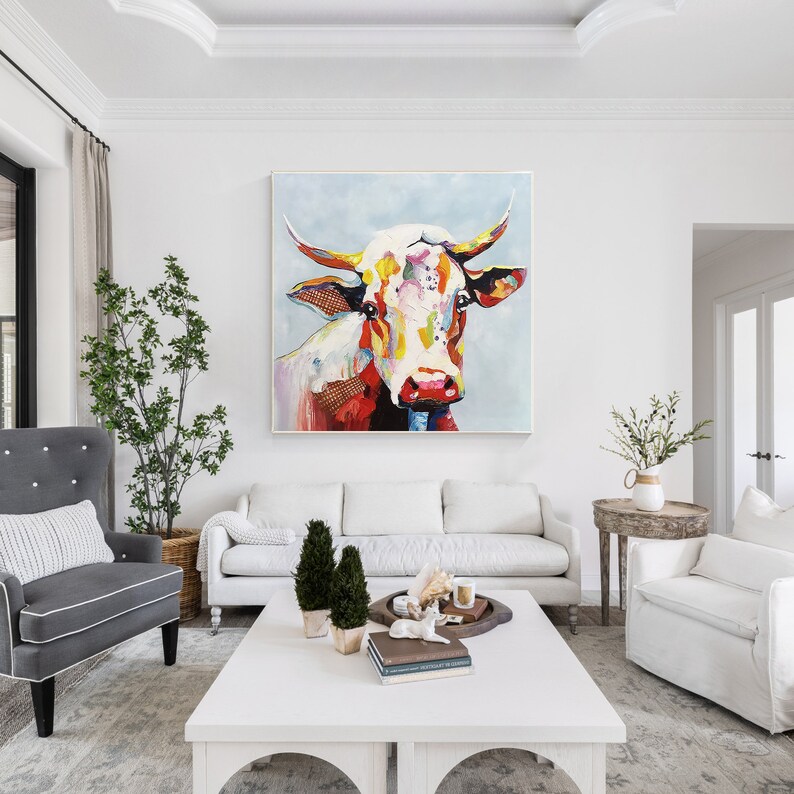Bright and bold modern cow wall art for kitchen or living room