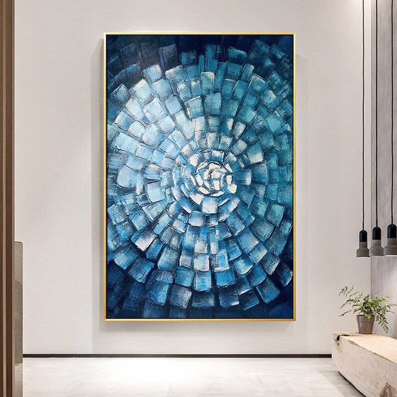 Blue Texture Wall Art Original Abstract Painting on Canvas - Etsy