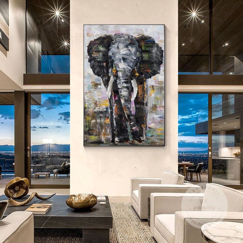 Elephant Original Painting Elephant Painting Canvas Black Etsy
