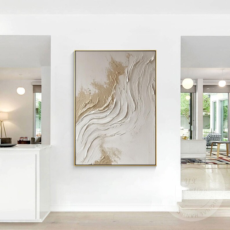 Textured Abstract Wall Art Canvas, Neutral Beige White Painting, Large ...