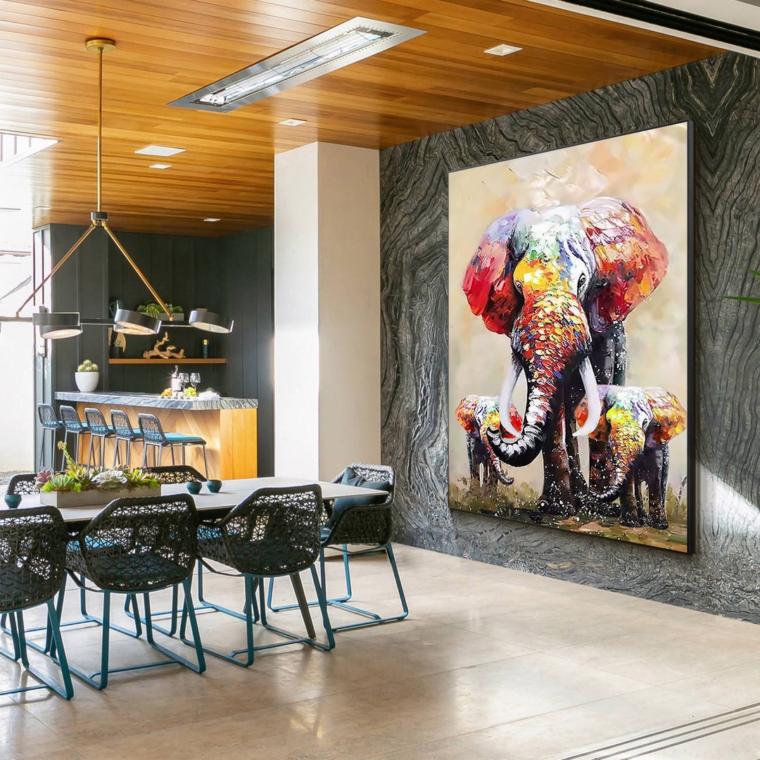 Original Elephant Painting on Canvas, Elephant Family Baby Elephants ...