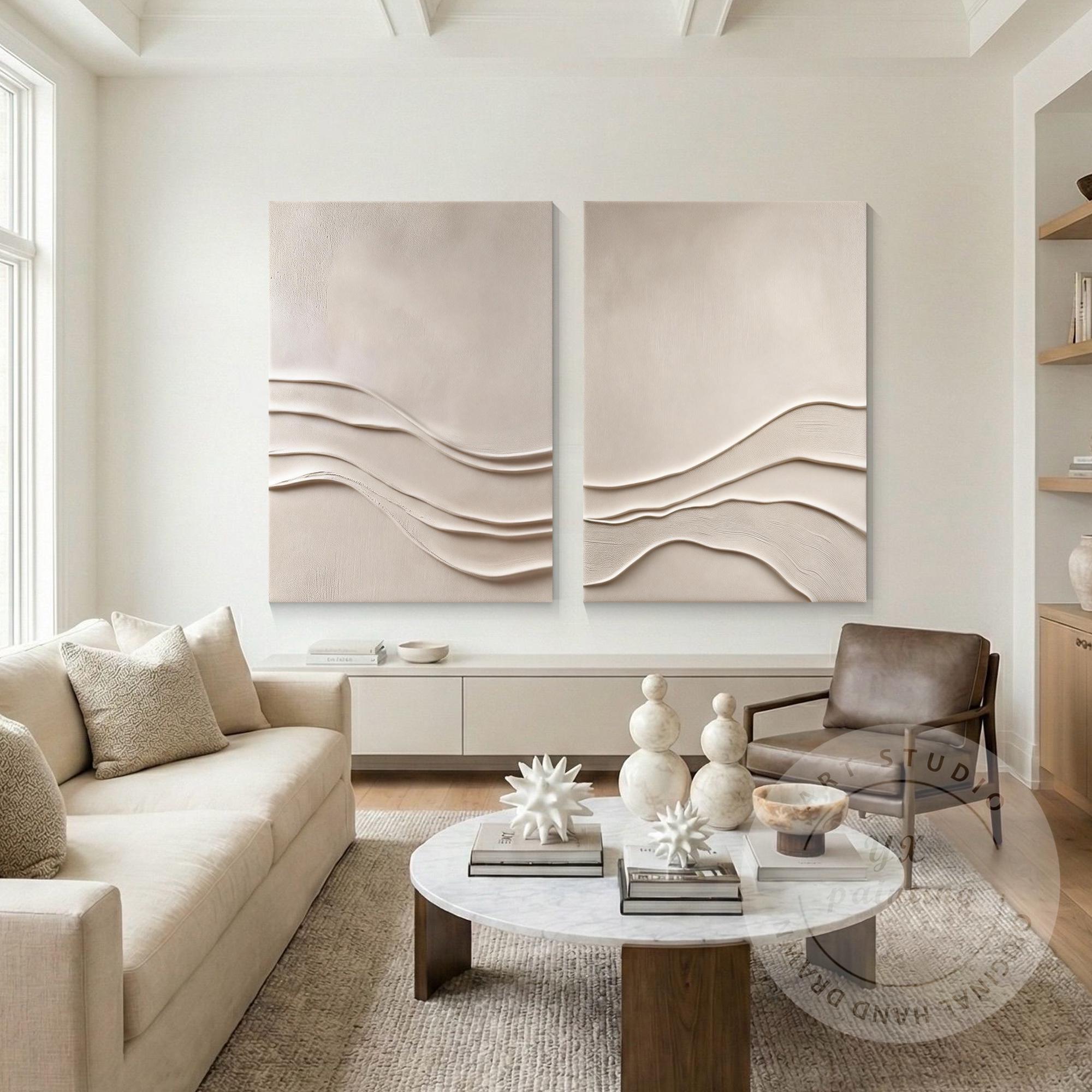 Minimalist Beige Textured Wall Art Set of 2, Abstract Plaster Canvas ...