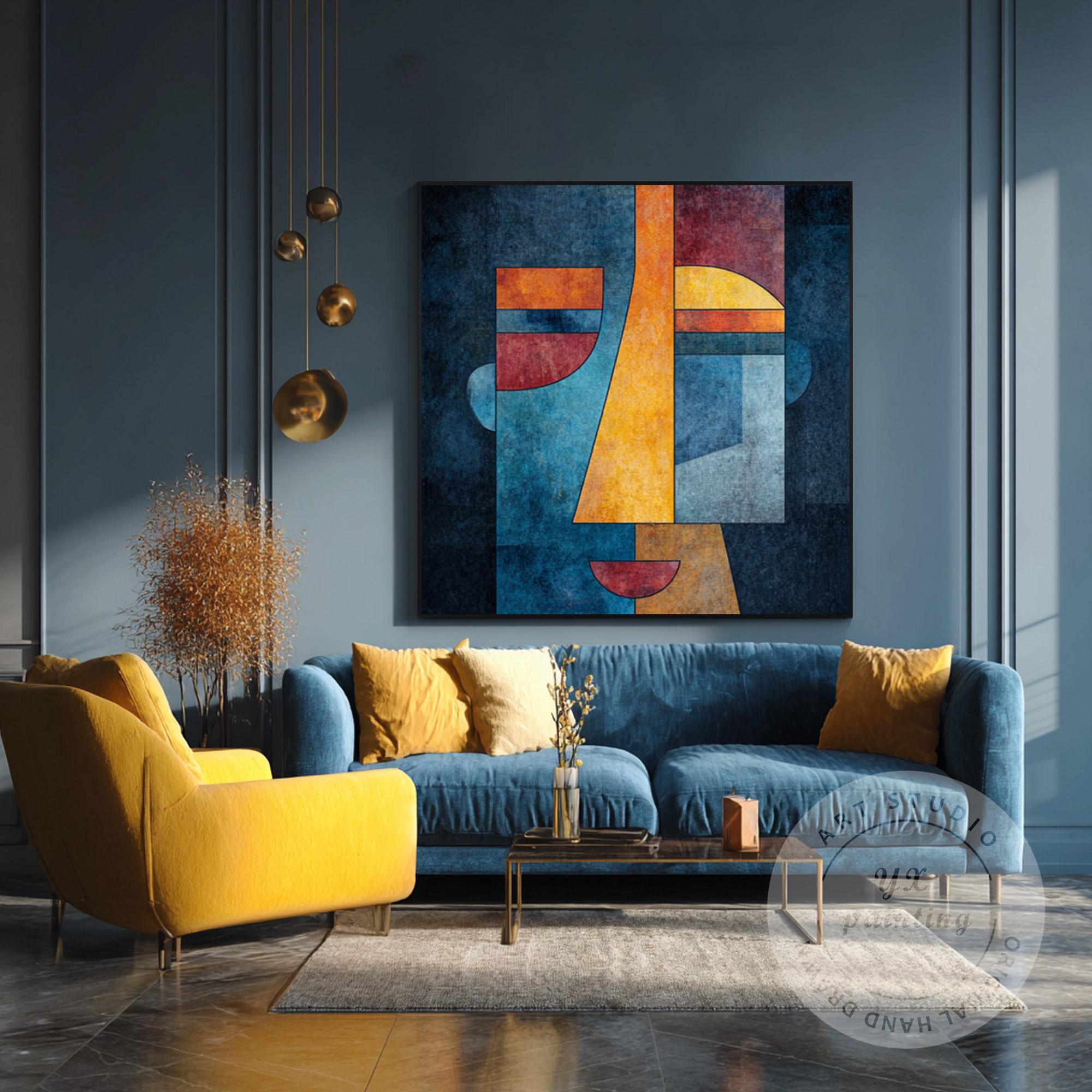 Abstract Geometric Face Wall Art, Modern Cubist Portrait Canvas, Color ...