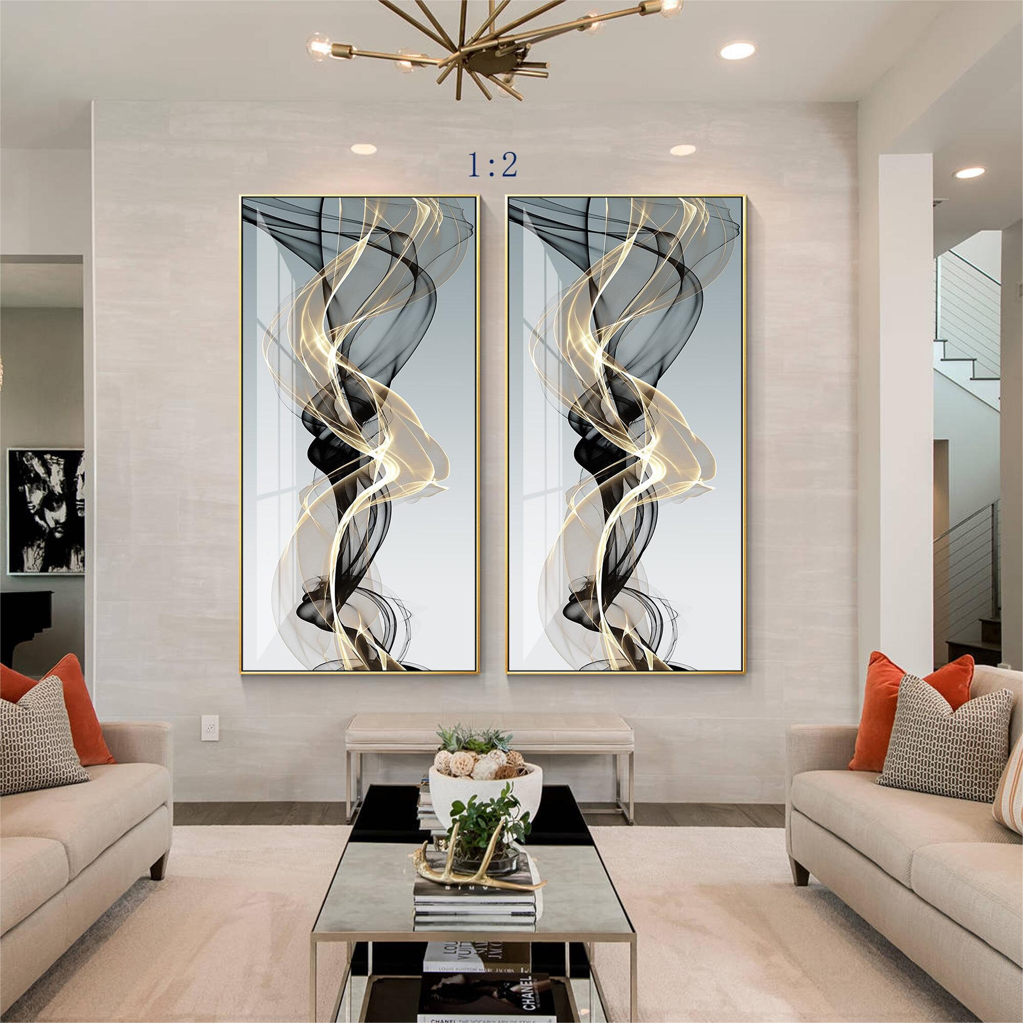 Print Canvas Gold Black Abstract Swirls Ribbon Framed Etsy