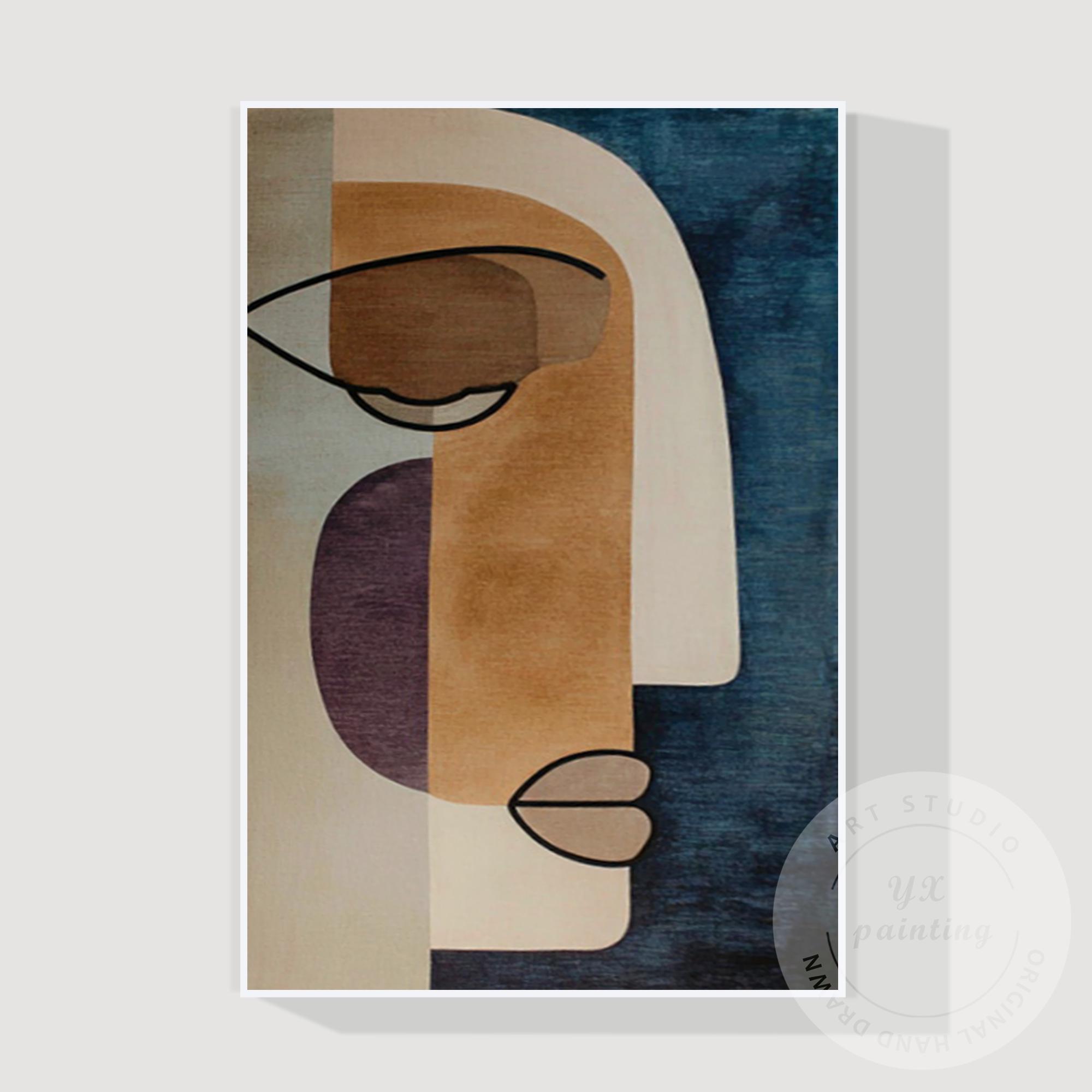 Oversized Abstract Face Wall Art on Canvas, Geometric Minimalist ...
