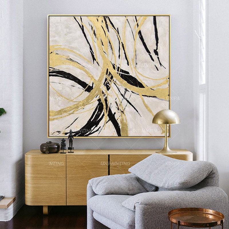 Gold Art Abstract Paintings on Canvas Art Modern Large Wall Art Black ...