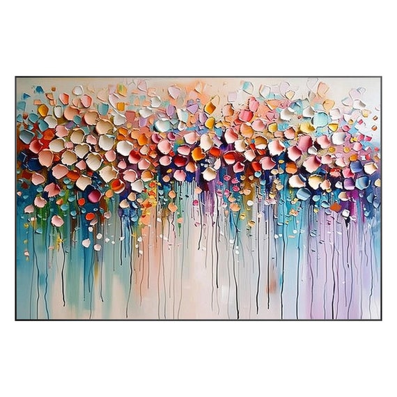 Dipinto Su Tela Moderno Con Fiori Colorati - Quadro 3D Per Pareti, 30x40cm, Con Cornice In Legno, Pronto Da Appendere