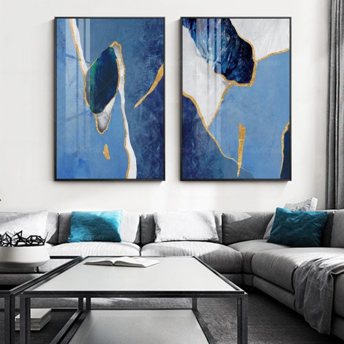 Gold Foil Blue Brown Set of 2 Original Abstract Painting on - Etsy