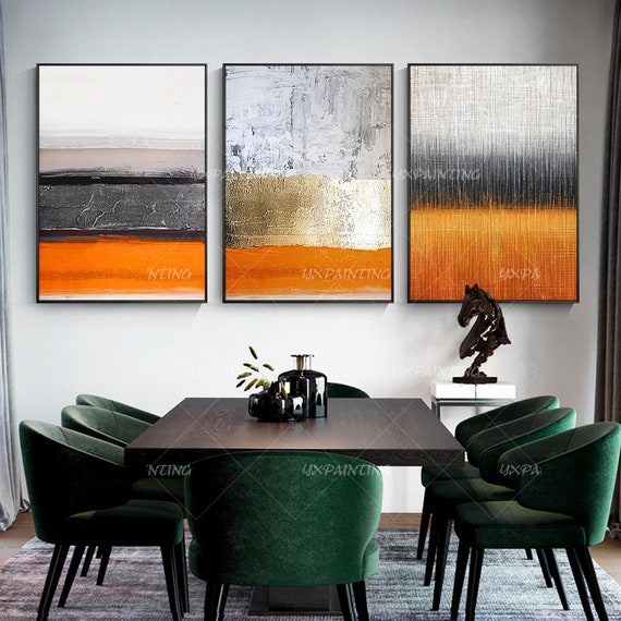 Tableau Abstrait Moderne Sur Toile – Orange Et Textures – 90x40 Cm – Fait Main Italie