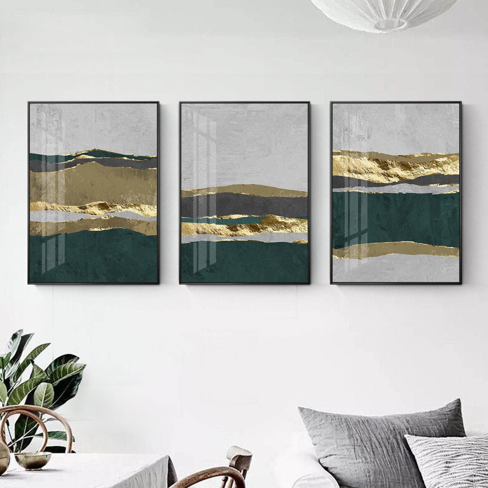 Gold Leaf Framed Wall Art Emerald Green Acrylic Seascape Etsy Australia