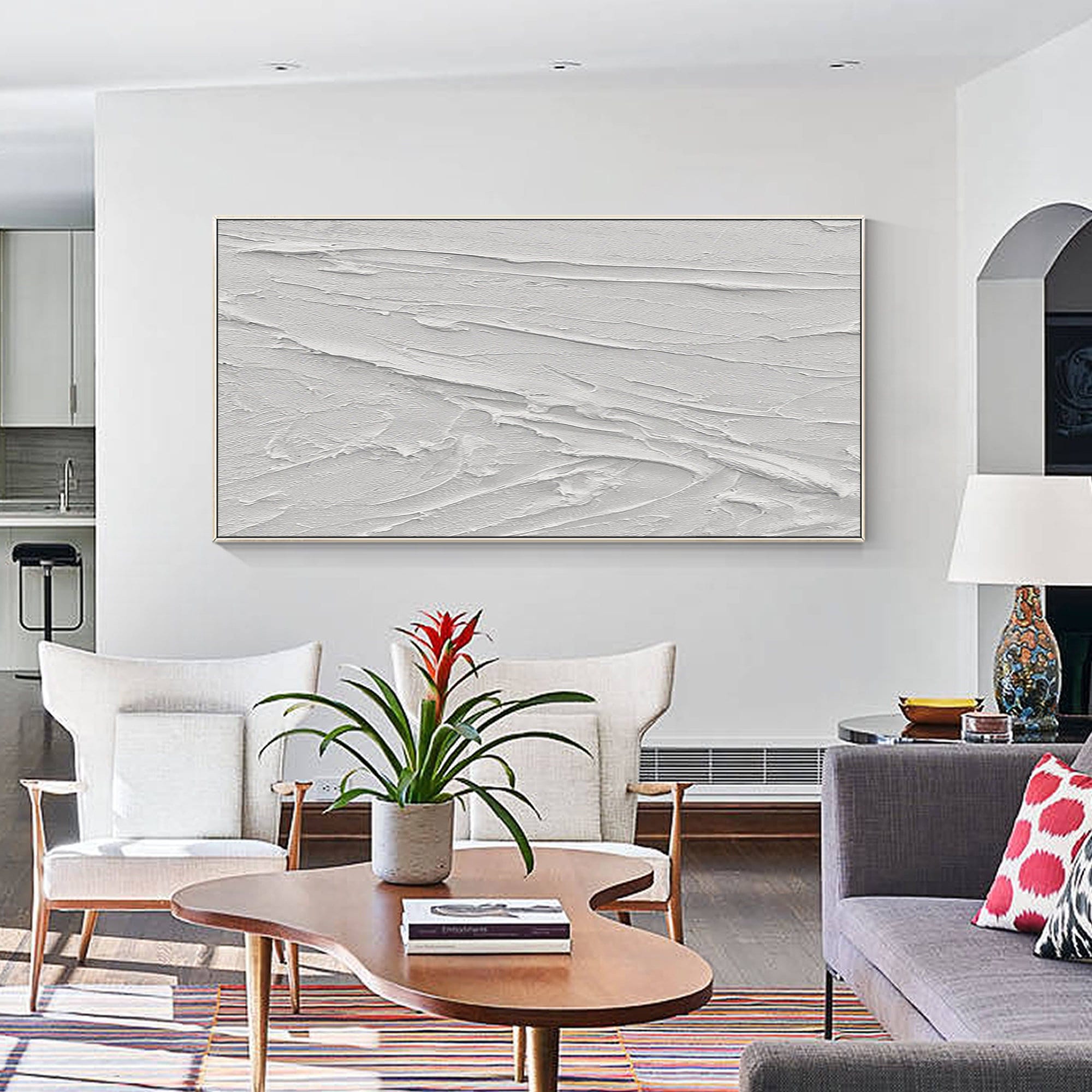 Visual Reference: 3D White Texture Wall Art Minimalist Painting On Canvas