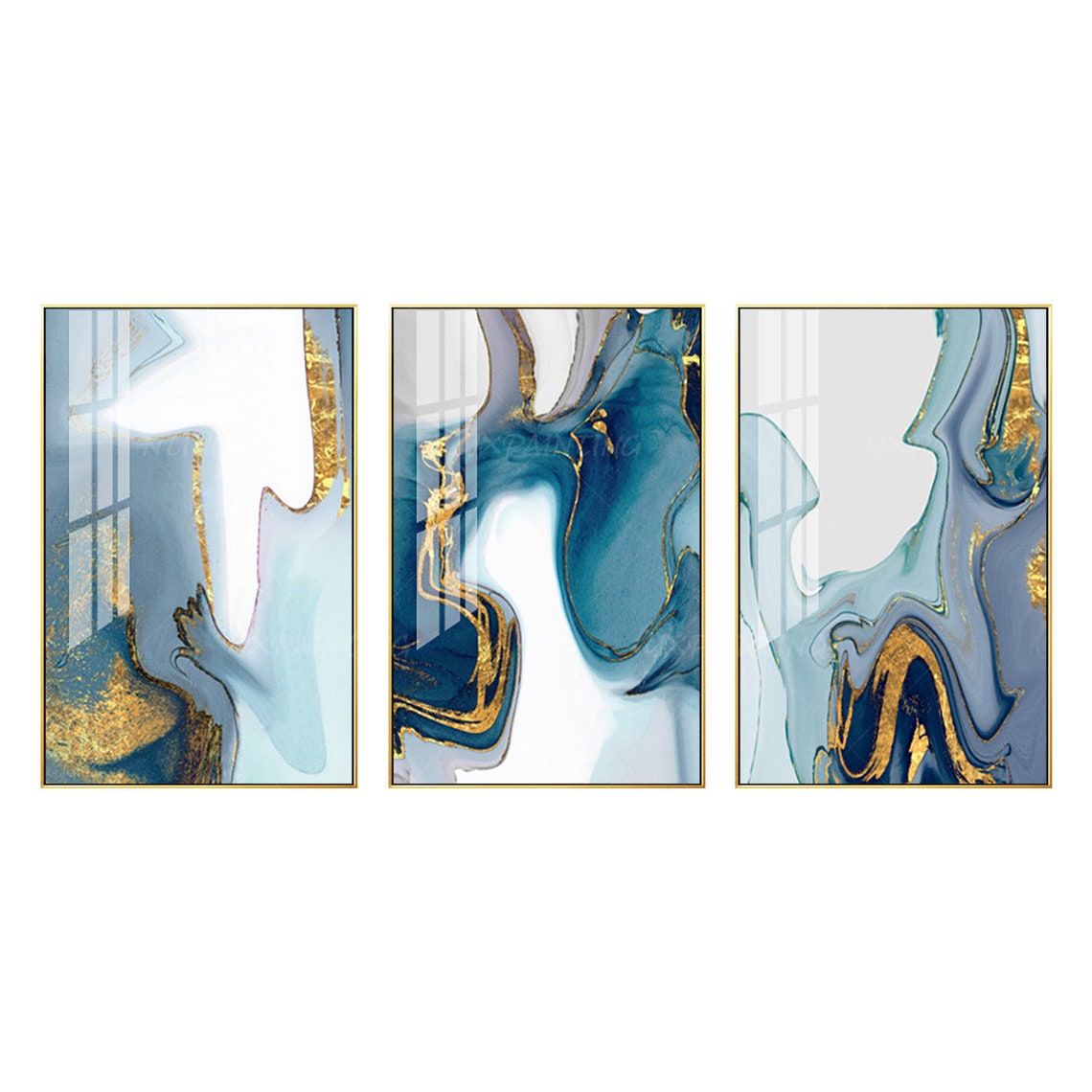 Framed wall art Set of 3 wall art Gold painting Abstract print Etsy