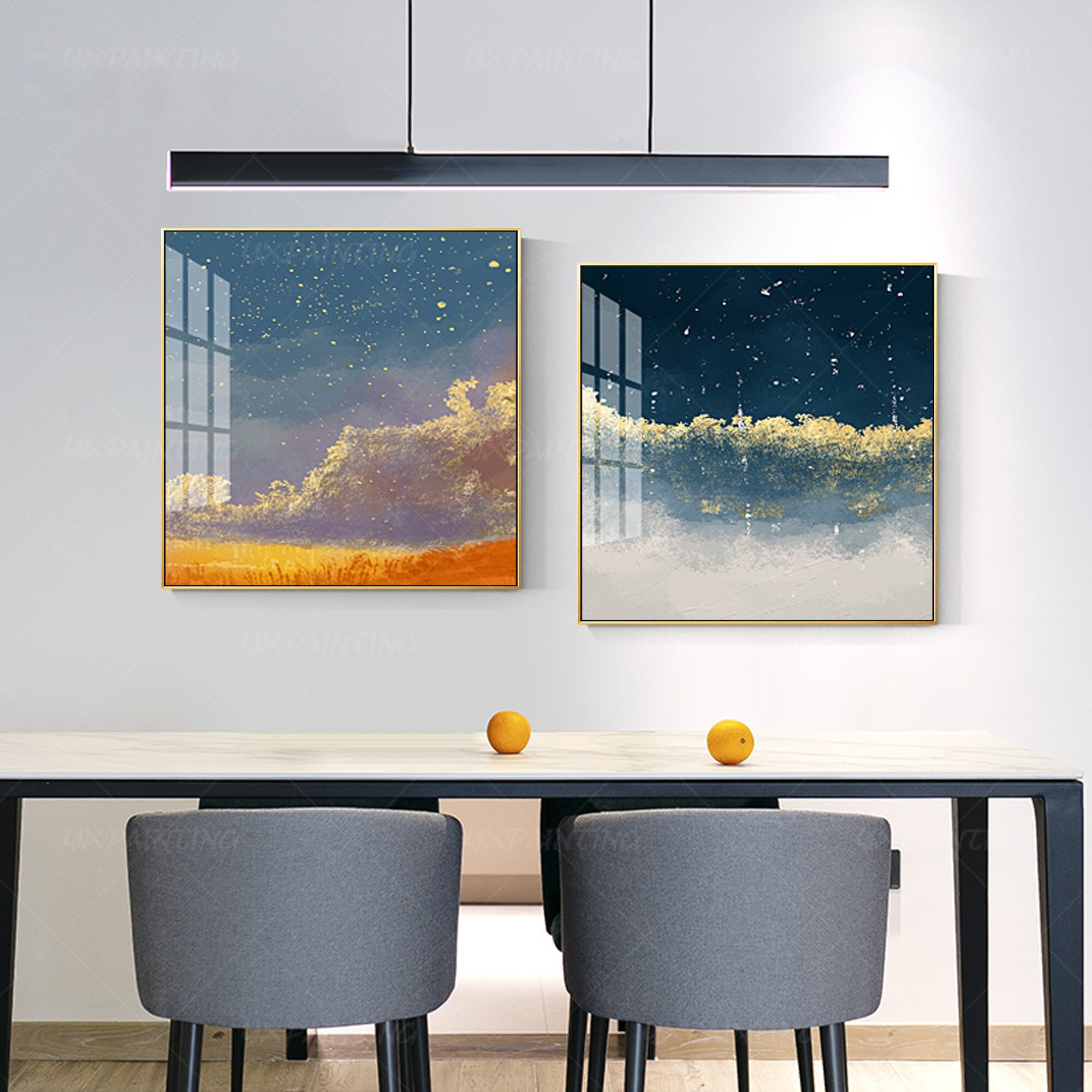 Printable Wall Art Set of 2 Wall Art Blue Night Sky Night Wall Etsy