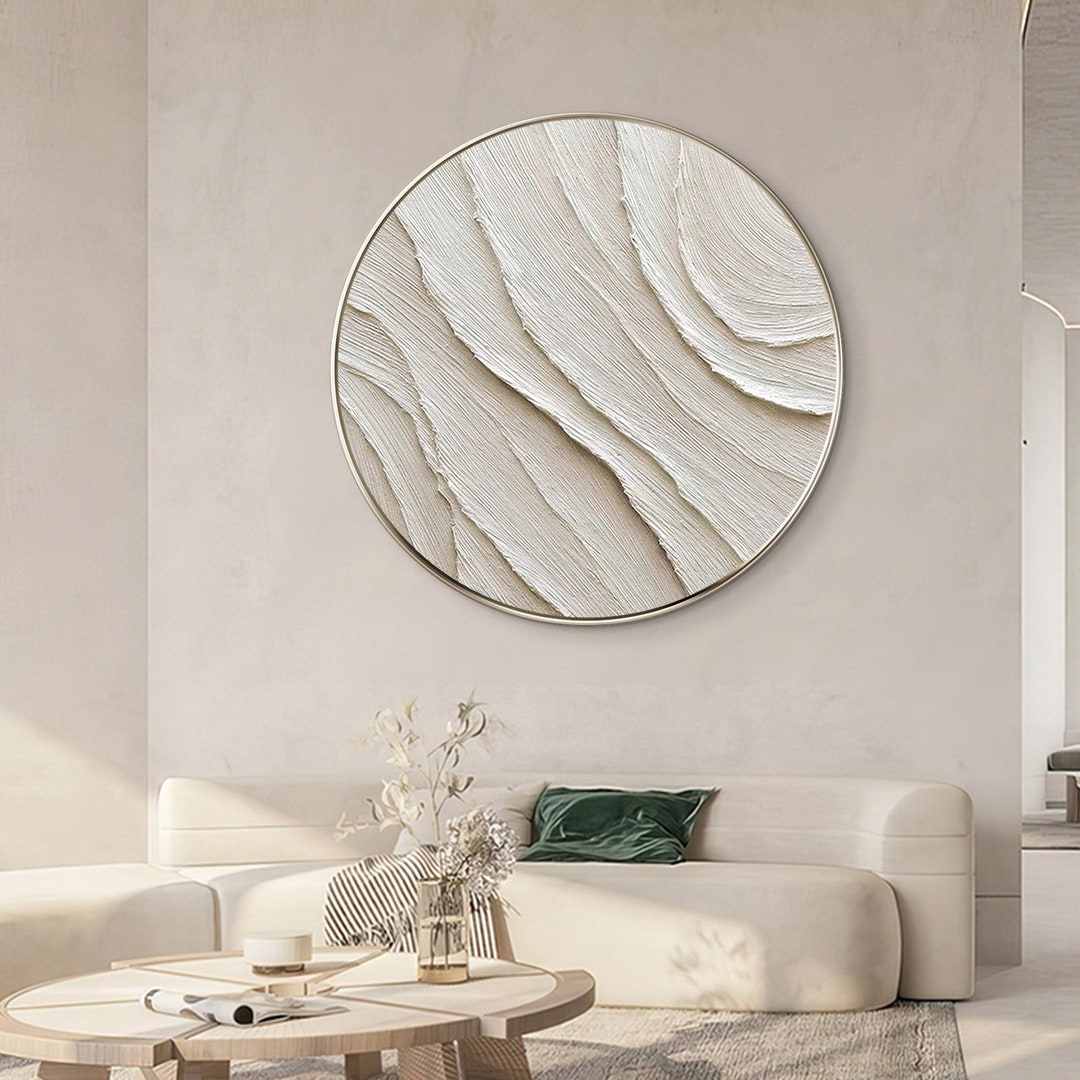 Round Cream Beige 3D Texture Wall Art Framed, Cream Style Wall Art