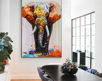 質感のある3D象の絵画：カラフルな抽象的な壁掛けアート - Etsy 日本