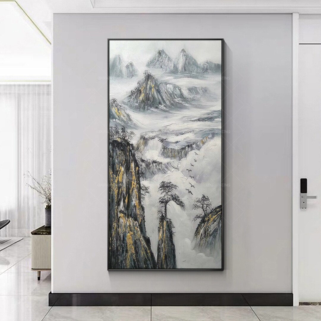Black White Gold Mountain Painting Large Landscape Paintings on Canvas ...