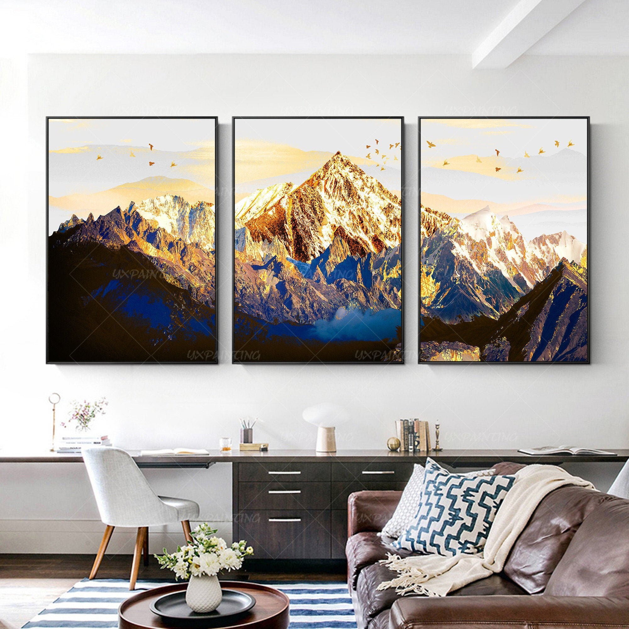 Set of 3 Wall Art Gold Art Printable Wall Art Abstract | Etsy