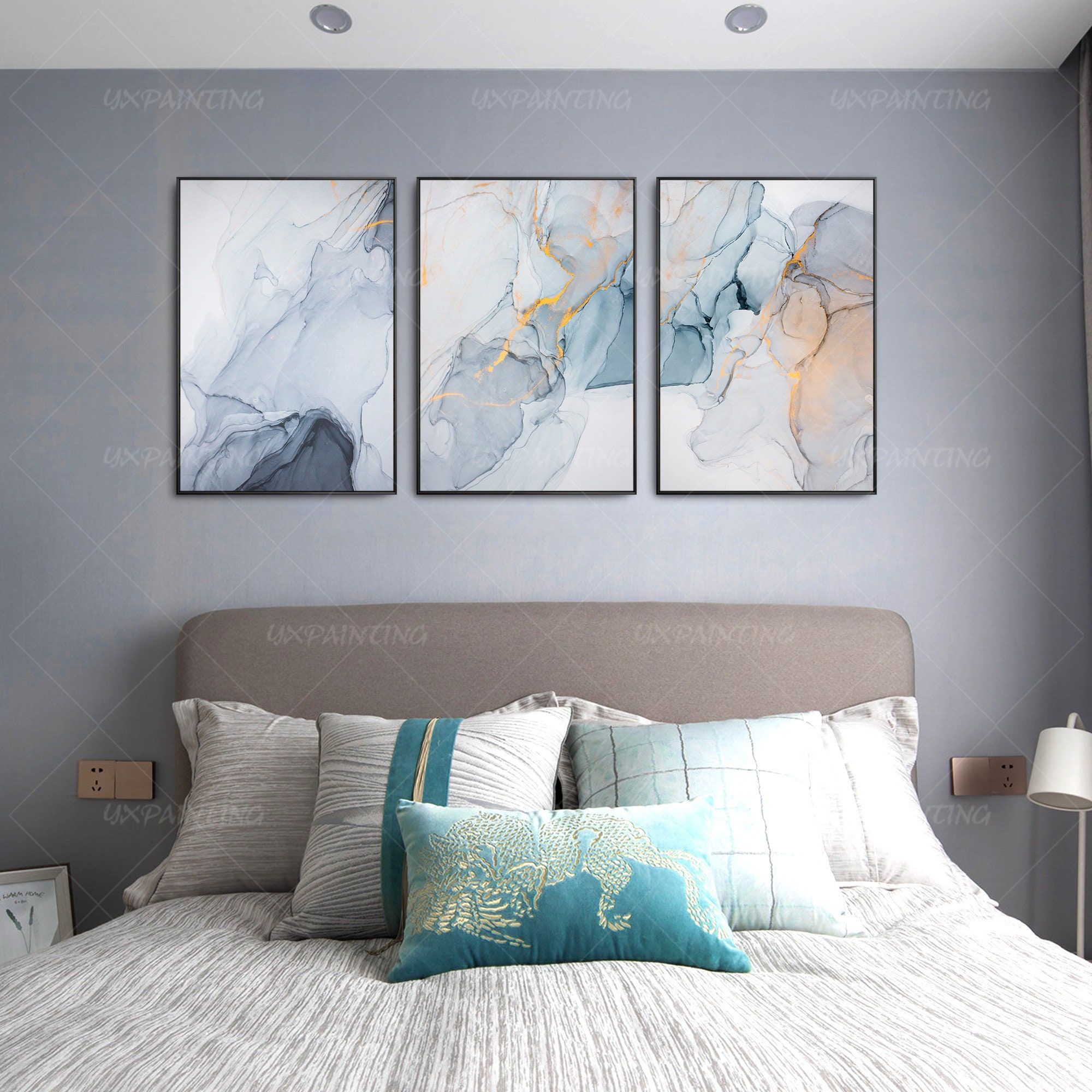 3 Pieces Framed Wall Art Printable Gold Art Abstract Digital Print on ...