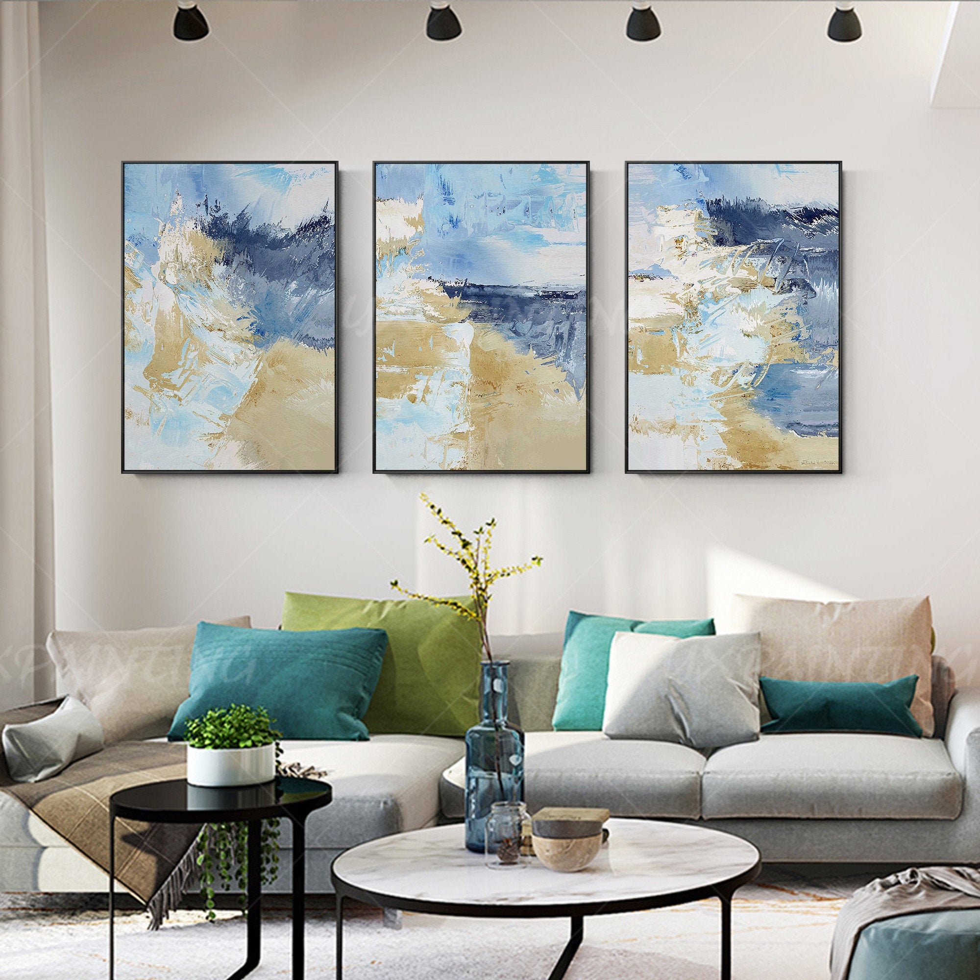 Pintura enmarcada pared cuadros conjunto de 3 arte de pared Etsy