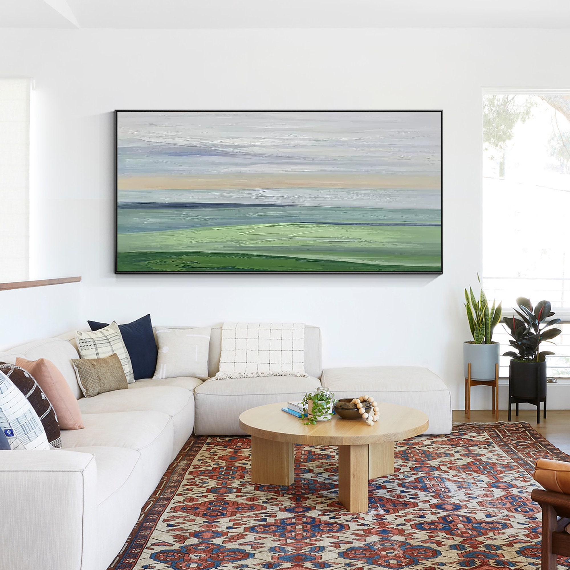 Sage Green Wall Art Framed Landscape Painting on Canvas Long Etsy