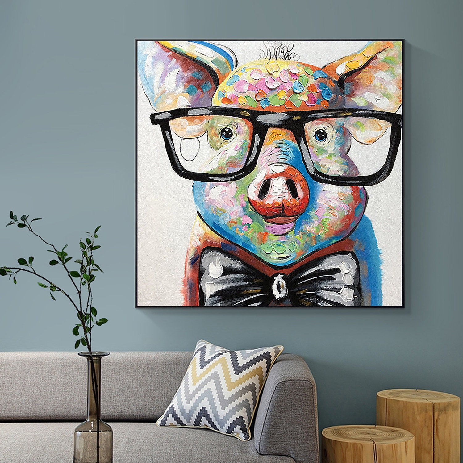 Animal original acrylic Pig Paintings On Canvas Extra Large | Etsy