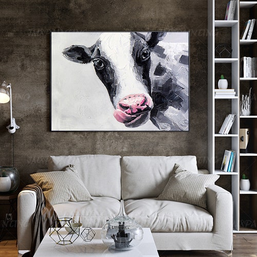 Animal original acrylic cow Painting shops On Canvas Farm animal home Decor black and white Wall art Dinning Room Decor cuadros abstractos