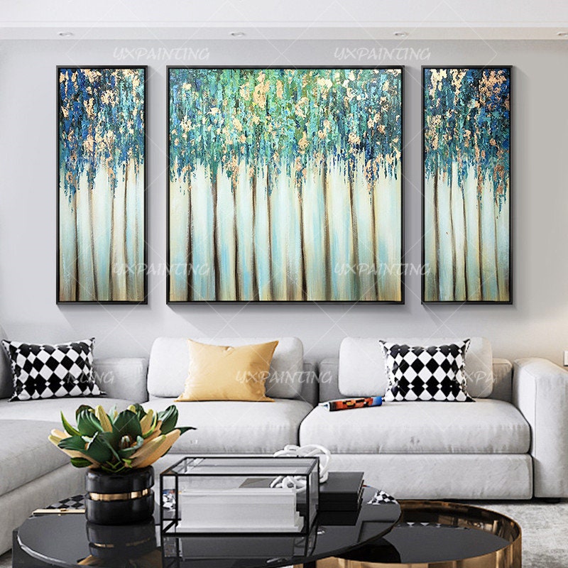 3 Pieces Wall Art Framed Painting Gold Leaf Acrylic Landscape Paintings ...