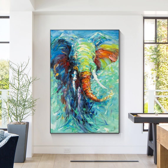 キャンバスに描かれた象の絵画:カラフルな額入りウォールアート キャンバスに描かれた象の絵画:カラフルな額入りウォールアート