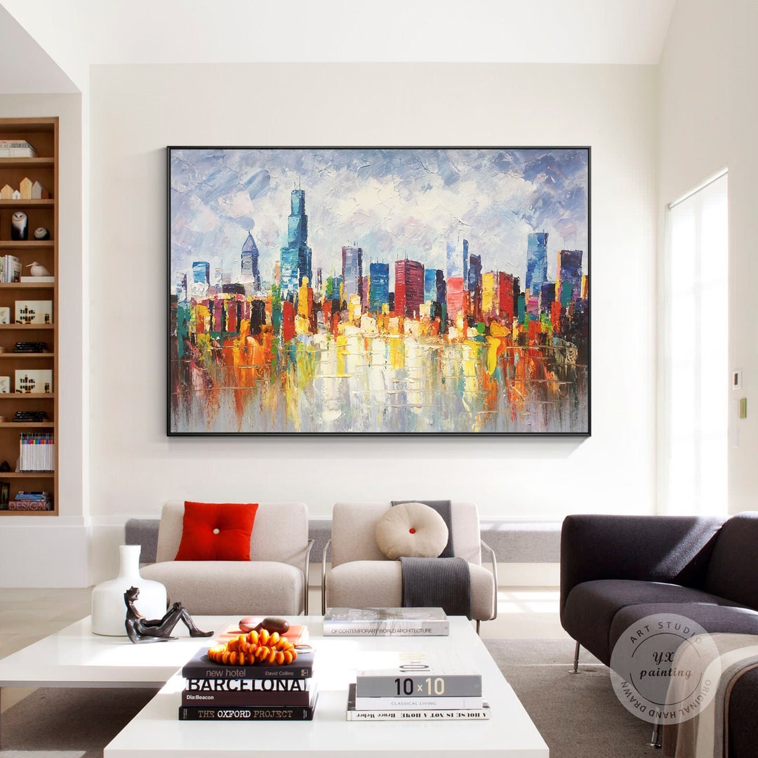 Chicago Skyline Cityscape Painting Canvas Original Palette - Etsy