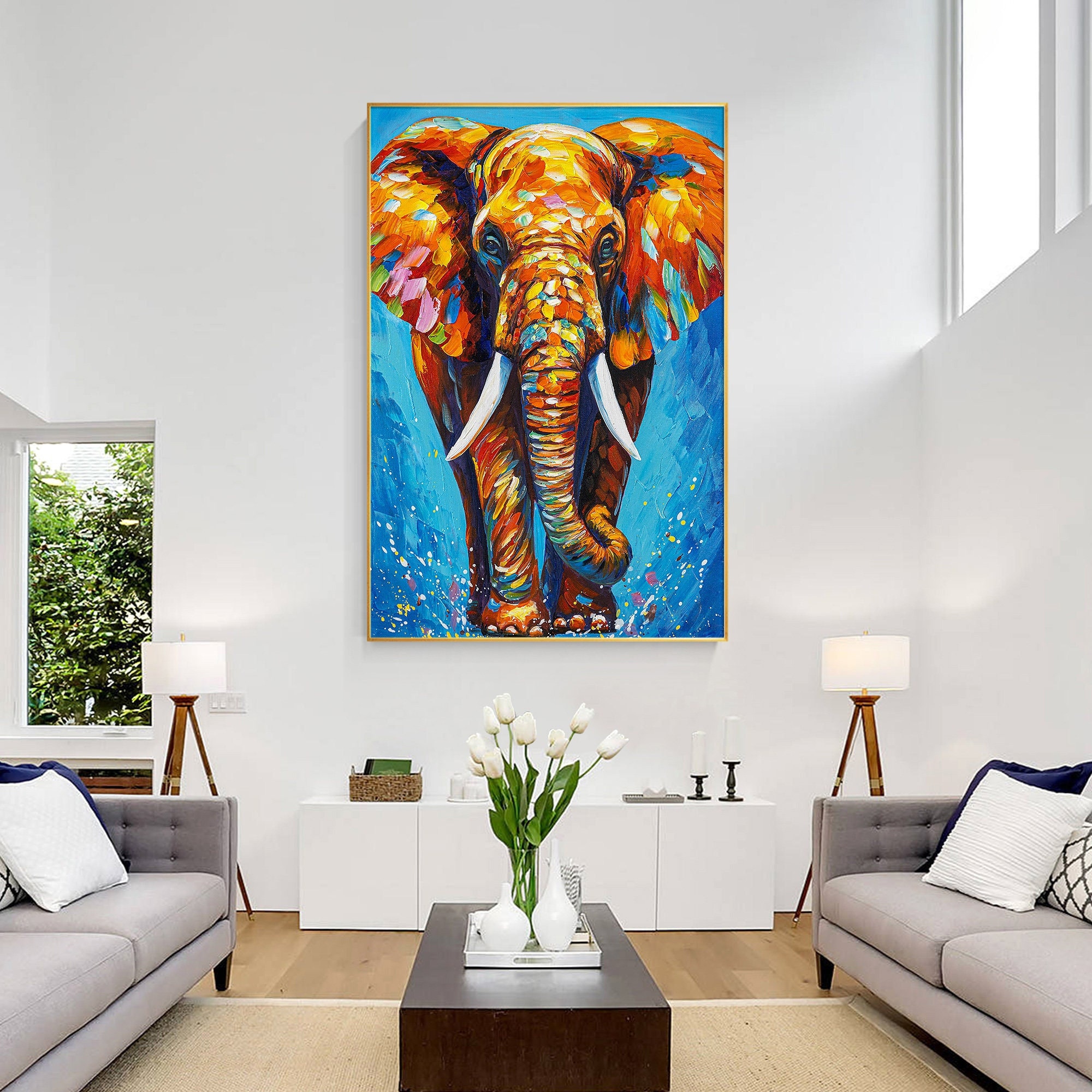 3D Textured Elephant Painting: Colorful Abstract POP Art on Canvas